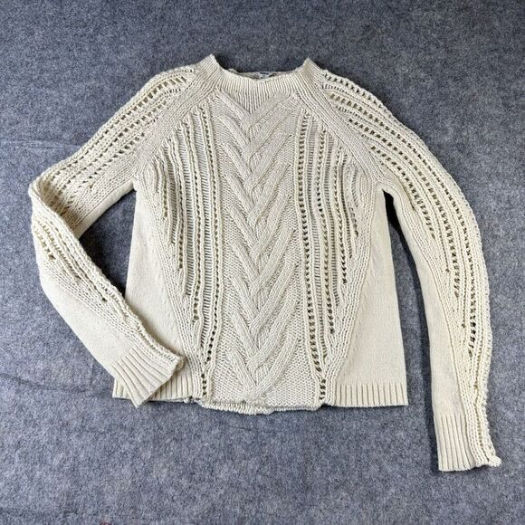 Vintage Woolrich Sweater Womens Small Lambswool Blend Cable Knit Cream Pullover - Picture 1 of 7